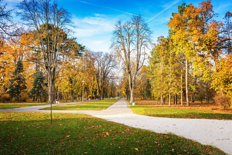 Autumn in Piestany Slovakia - park, historical building, col